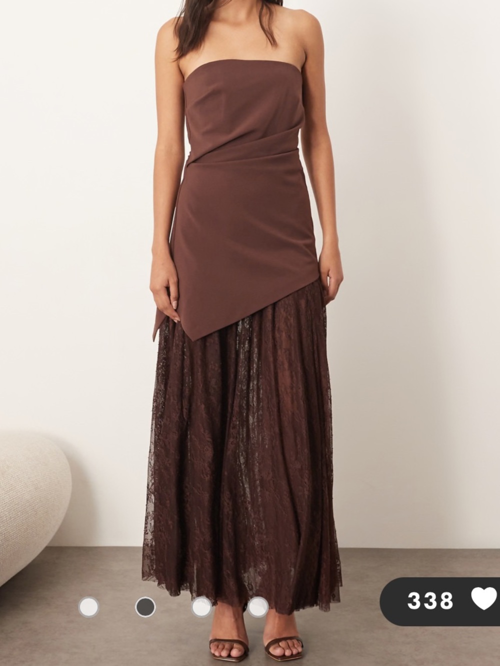 ARRANGE longline asymmetric bandeau maxi dress with lace skirt in chocolate